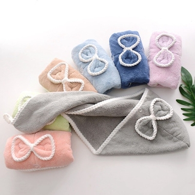 Bowknot Microfiber Head Hair Towel Wrap With Button 25x65cm