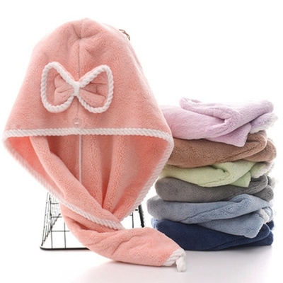 Bowknot Microfiber Head Hair Towel Wrap With Button 25x65cm