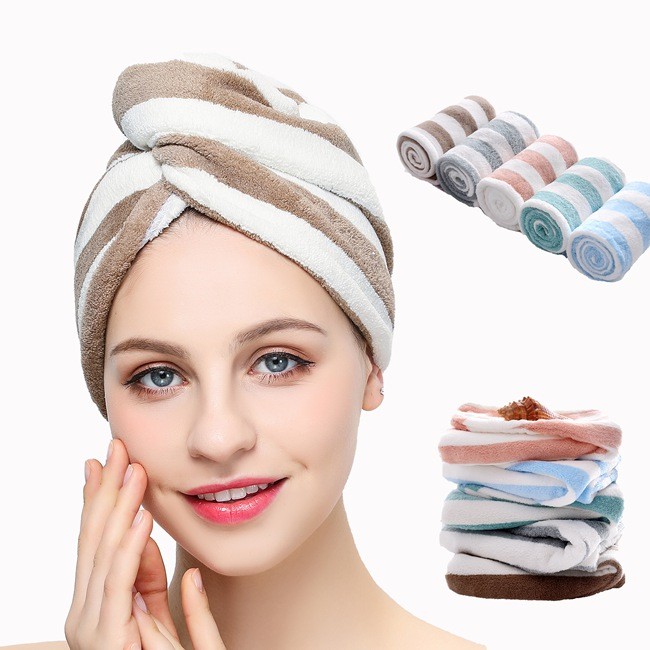 500gsm Super Dry Stripe Hair Microfiber Turban Towel For Travel